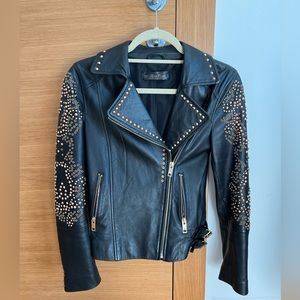 Zara Limited Edition Natural Leather Studded Biker Jacket
